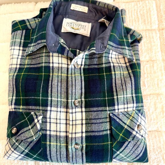 Northwest Territory Mens Large Green and Blue Plaid Flannel Outdoors Gorpcore - Picture 4 of 8